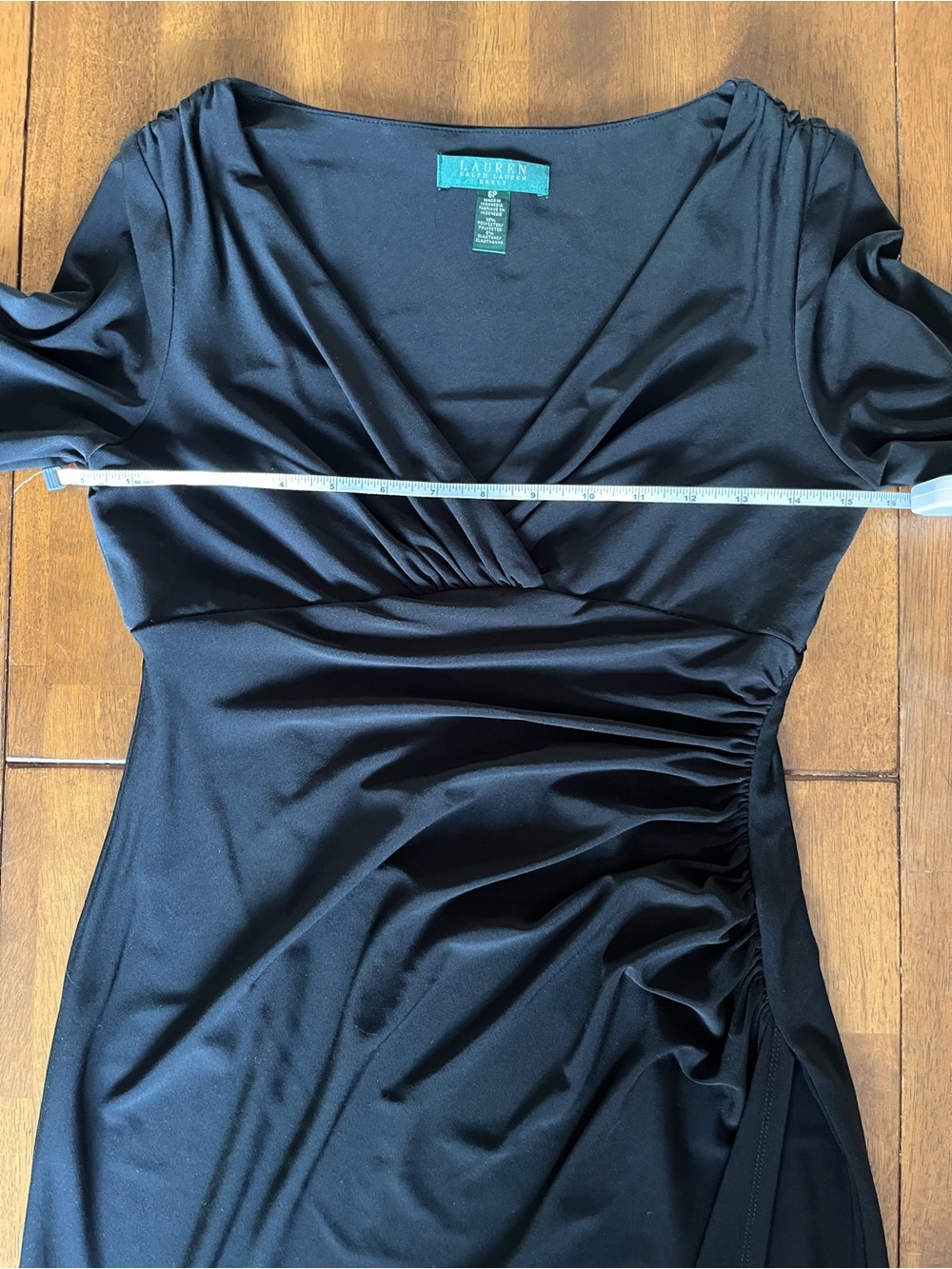 Ralph Lauren Black V-Neck Ruched Midi Dress - Picture 4 of 6